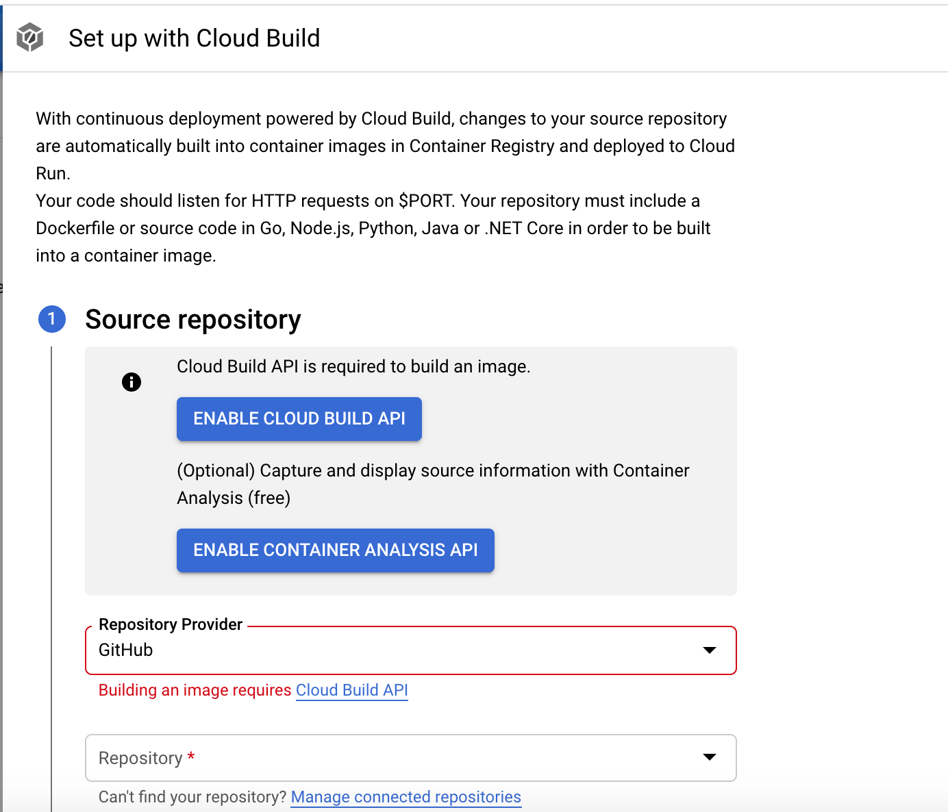 Activer l'API Cloud Build