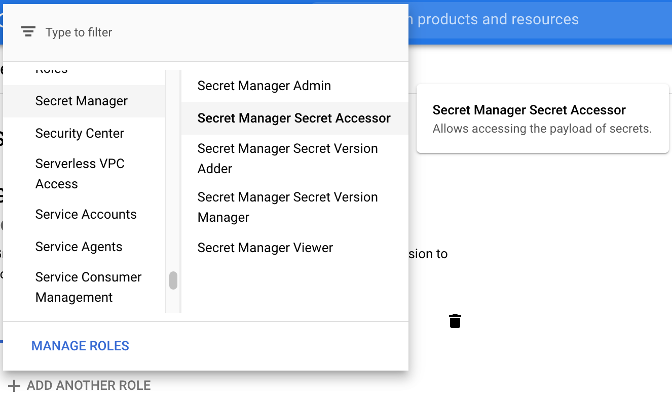 Ajouter le role Secret Manager Secret Accessor