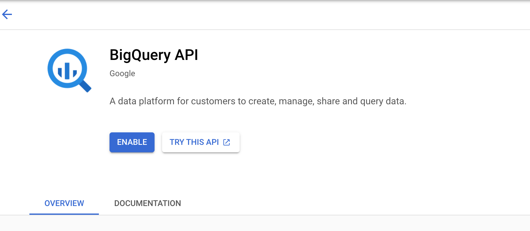 Activer l'API BigQuery via la Console Cloud
